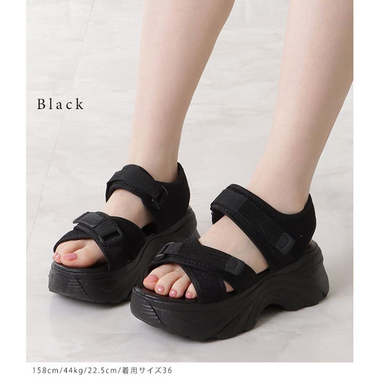 ラメ入りクロスストラップ厚底スポーツサンダル 女性 レディース | レースレディース  | 詳細画像3 