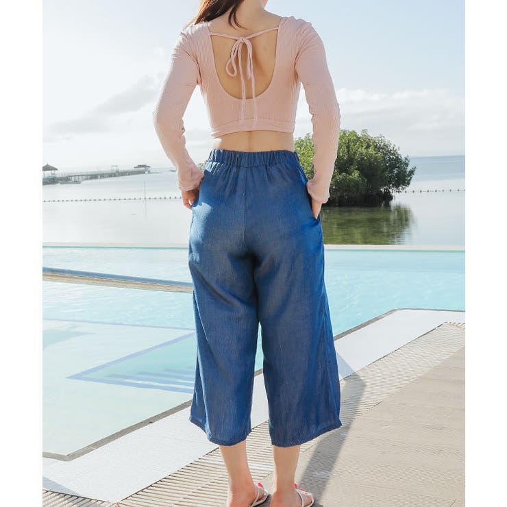 ロングパンツ付き 長袖セパレート 水着3点セット[品番