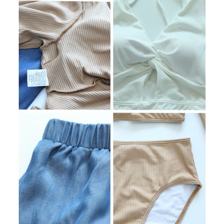 ロングパンツ付き 長袖セパレート 水着3点セット[品番