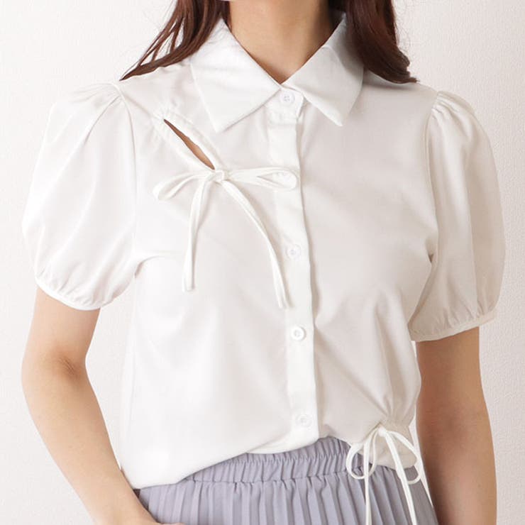パフスリーブ カットアウト クロップド[品番：LCLW0005653]｜レース 