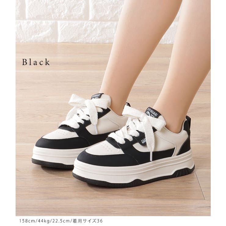 厚底スニーカー ストラップデザイン フェイクレザー 厚底 ストラップ[品番：LCLW0005451]｜レース
