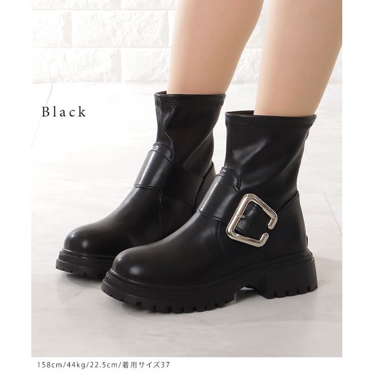 レザー調ビッグバックル付きトラックショートブーツ 女性 靴 | レースレディース  | 詳細画像3 