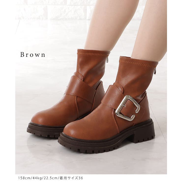 レザー調ビッグバックル付きトラックショートブーツ 女性 靴 | レースレディース  | 詳細画像9 