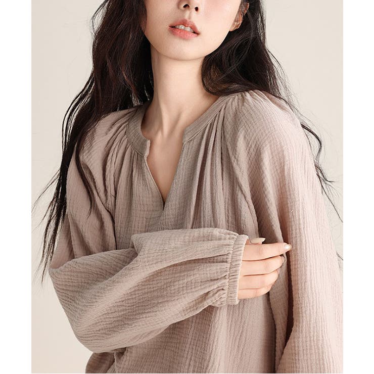 ソリッドカラー スキッパーネック ギャザー | レースレディース  | 詳細画像9 