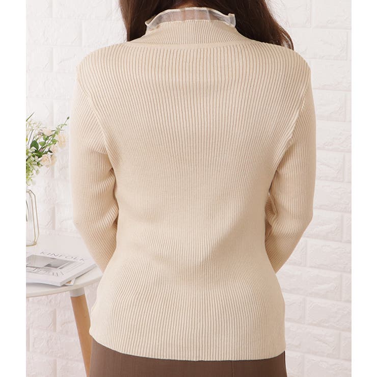 ビジューボタン付きリブニットフリルプルオーバー 女性 レディース | レースレディース  | 詳細画像12 