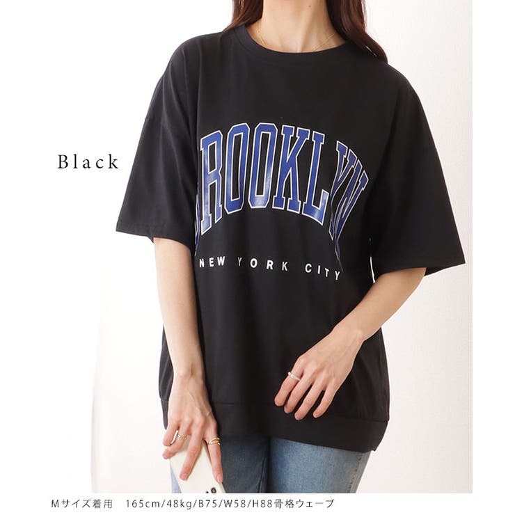カレッジロゴ風 ビッグシルエット 半袖 ドロップショルダー プル
