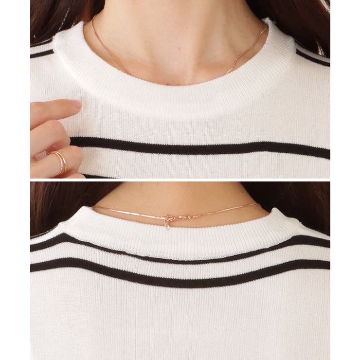パネルボーダー クルーネック 半袖 ニット Tシャツ | レースレディース  | 詳細画像18 