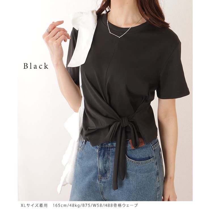 裾リボン クルーネック コンパクト 半袖 トップス | レースレディース  | 詳細画像3 