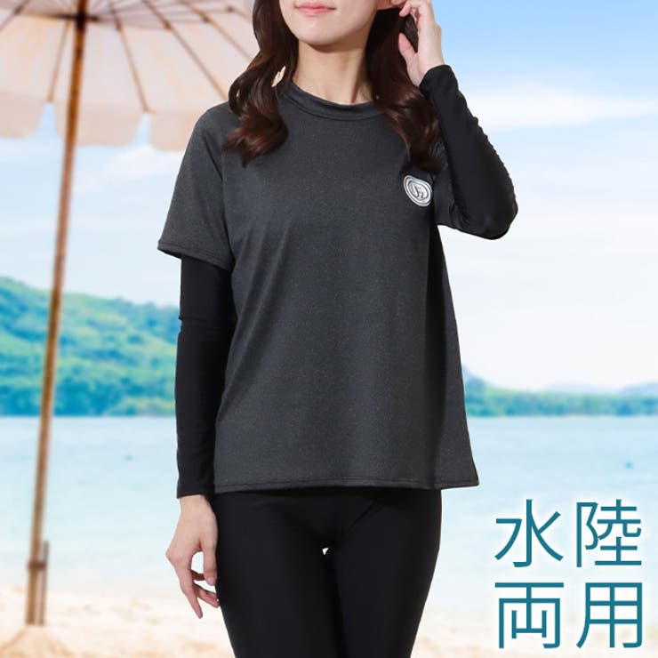 【5点セット】フェイクレイヤード ロゴトップス付き ベーシック ラッシュガード | レースレディース  | 詳細画像1 