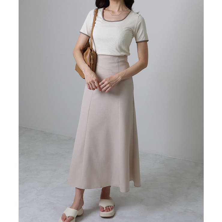 配色ライン スクエアネック ソリッド 半袖 Tシャツ | レースレディース  | 詳細画像14 