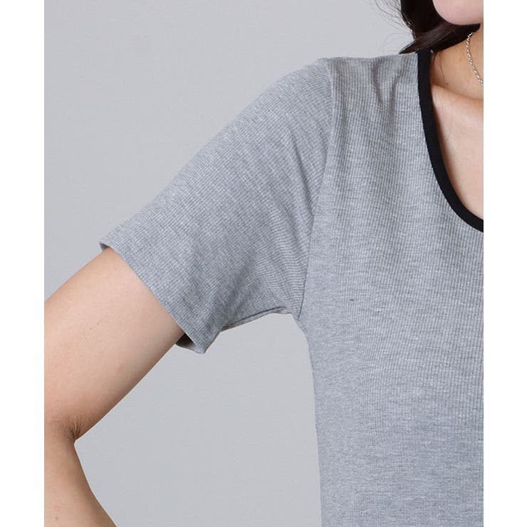 配色ライン スクエアネック ソリッド 半袖 Tシャツ | レースレディース  | 詳細画像19 