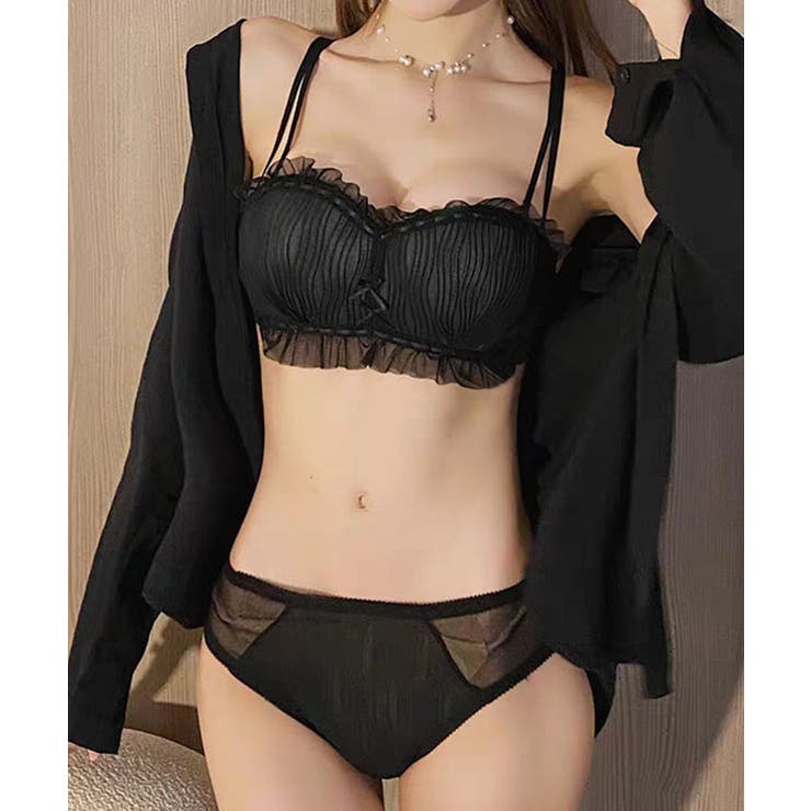 ダブルリボン チュール フリル ノンワイヤー ブラ&ショーツ | レースレディース  | 詳細画像10 