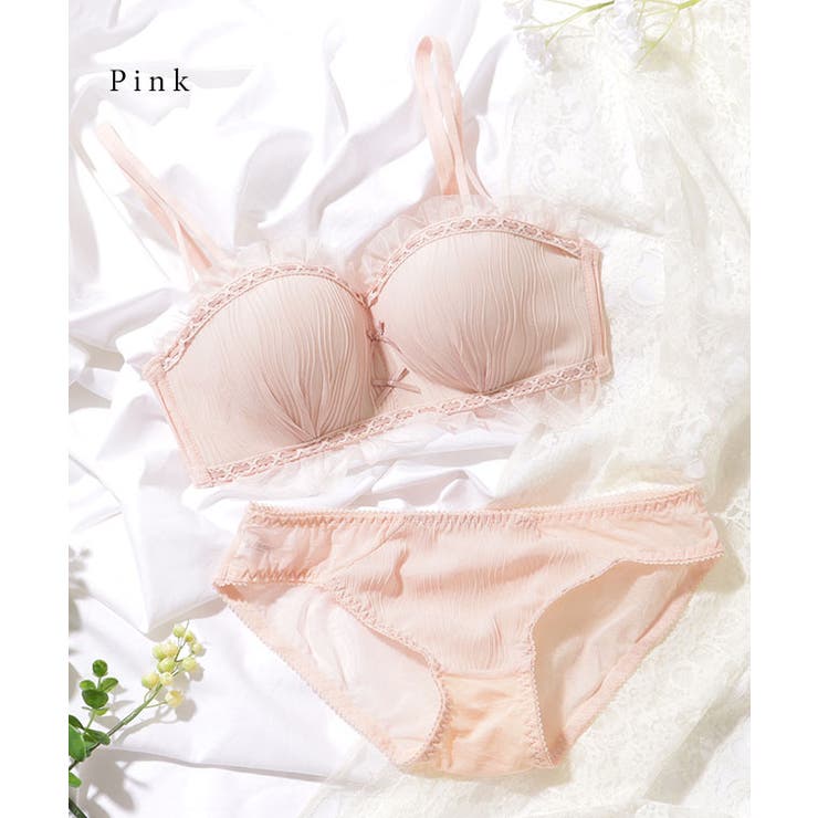 ダブルリボン チュール フリル ノンワイヤー ブラ&ショーツ | レースレディース  | 詳細画像15 