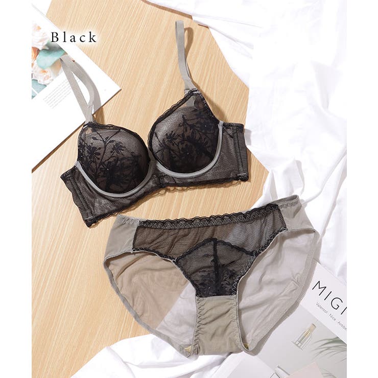 フラワー 刺繍 ノンワイヤー 3/4ブラ&ショーツ | レースレディース  | 詳細画像9 