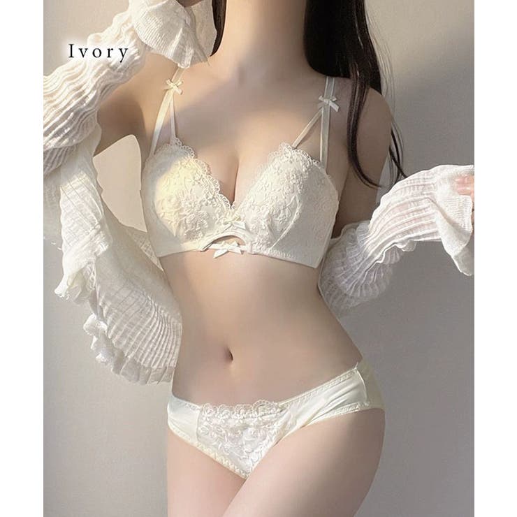 フローラル フレンチ 刺繍 ノンワイヤー ブラ&ショーツ | レースレディース  | 詳細画像12 