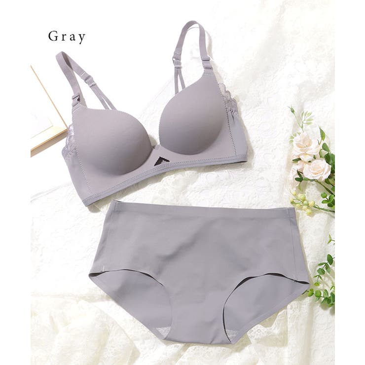 スカラップレース付き ソリッド シームレス 3/4 ブラ&ショーツ | レースレディース  | 詳細画像15 