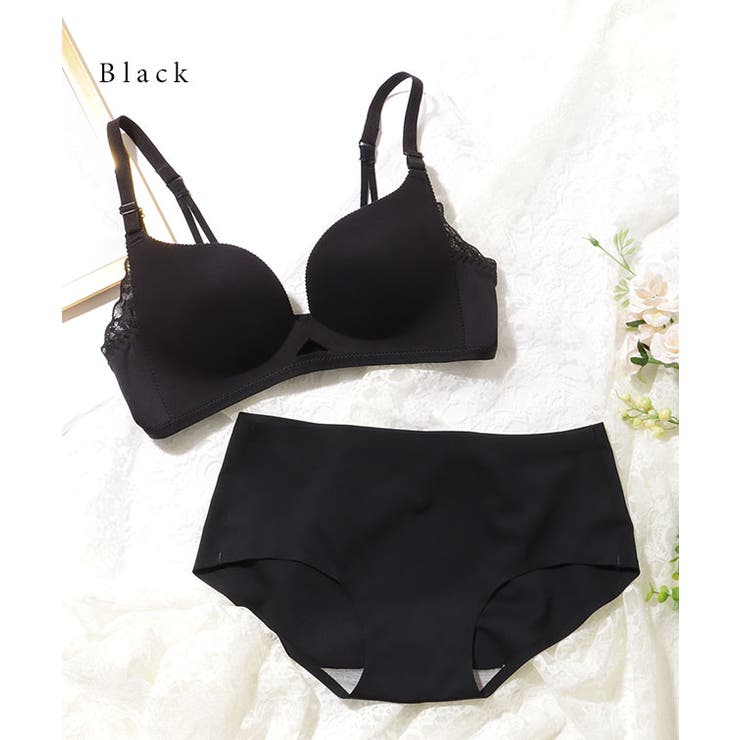 スカラップレース付き ソリッド シームレス 3/4 ブラ&ショーツ | レースレディース  | 詳細画像9 