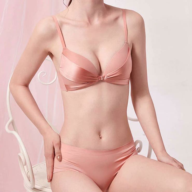 サテンリボン フロントホック シームレス 3/4 ブラ&ショーツ | レースレディース  | 詳細画像1 