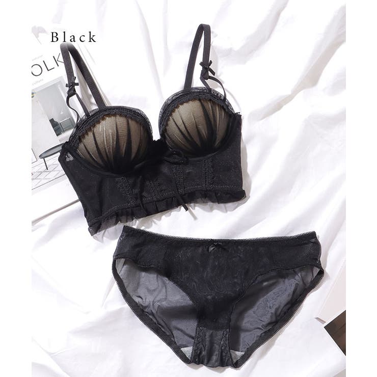 リボン レース 3/4 ビスチェ風 脇高 ブラ&ショーツ | レースレディース  | 詳細画像10 