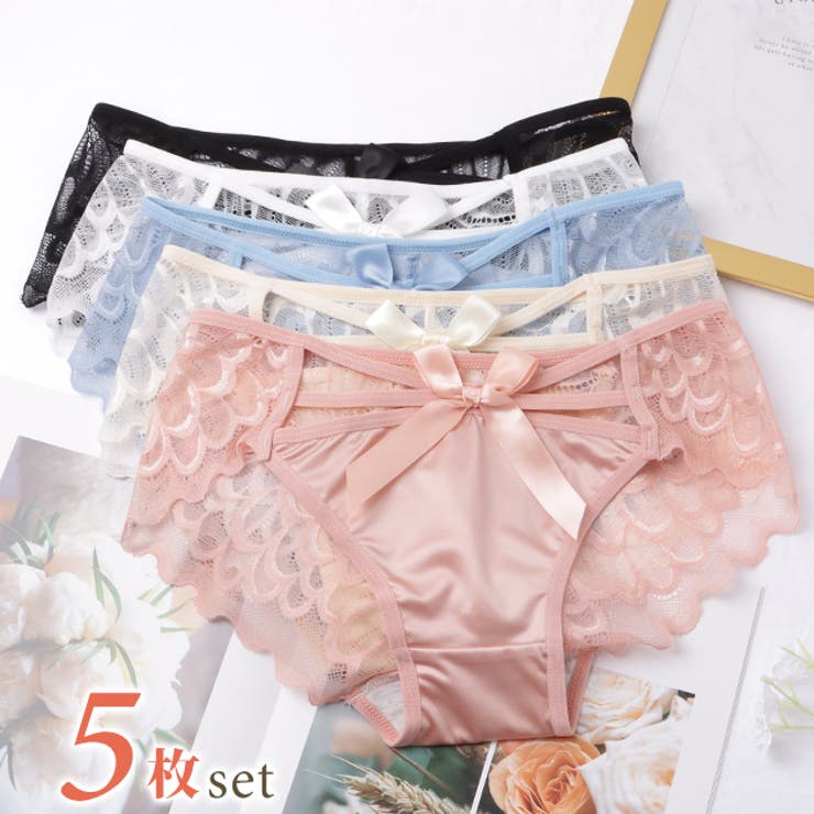 5枚セット】ビッグリボン付きレースドッキングサテンショーツ[品番