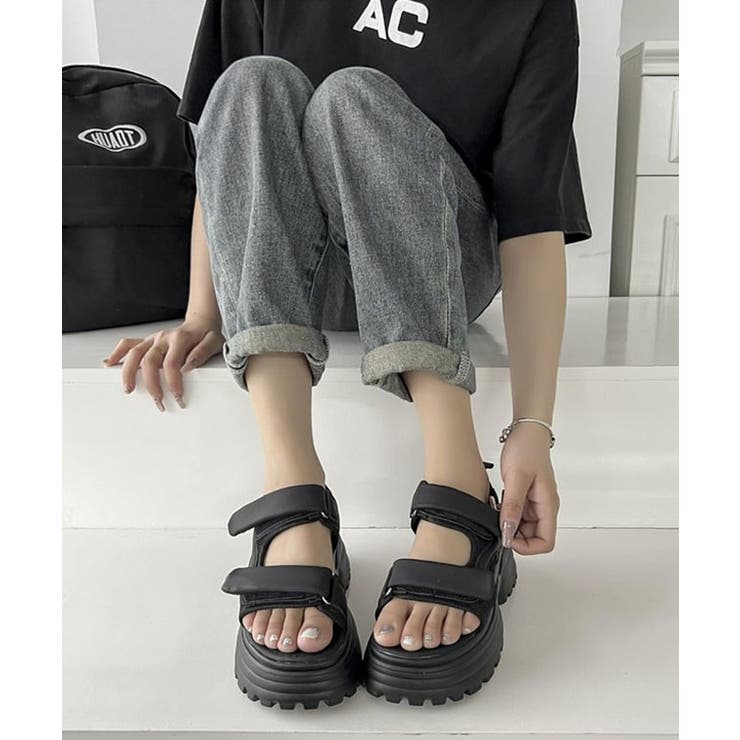 ベルクロ バンド 厚底 スポーツ サンダル[品番：LCLW0006450