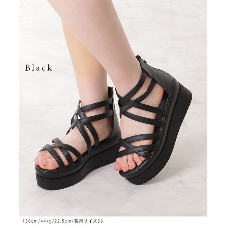 クロス ストラップ 厚底 ハイカット サンダル[品番：LCLW0006452