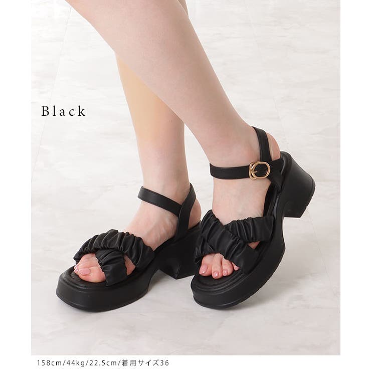クロス シュシュ ベルト 厚底 ストラップ サンダル[品番 クロス シュシュ ベルト 厚底 ストラップ サンダル[品番