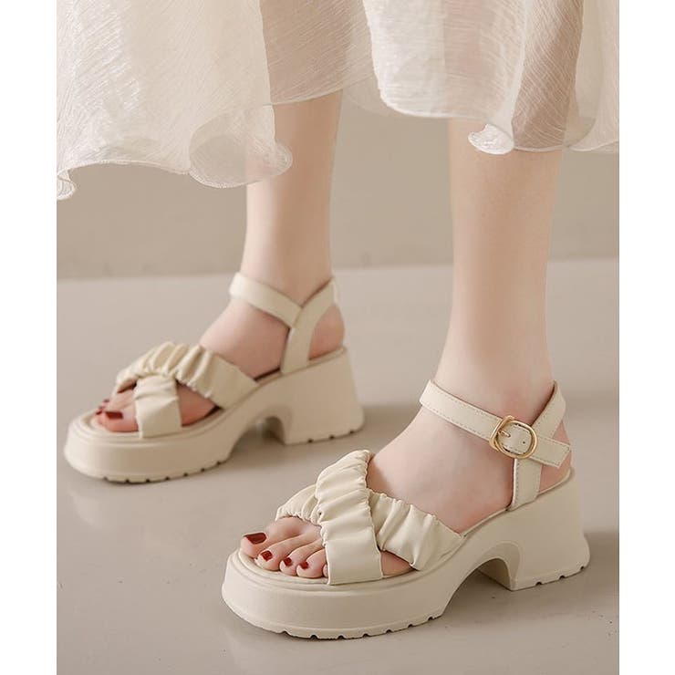 クロス シュシュ ベルト 厚底 ストラップ サンダル[品番 クロス シュシュ ベルト 厚底 ストラップ サンダル[品番