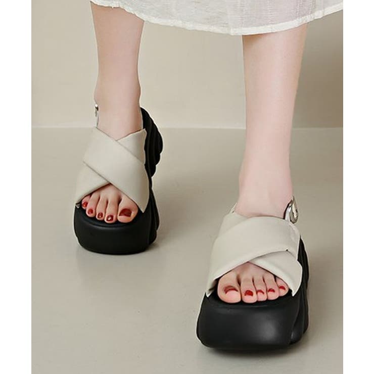クロス バンド 厚底 ストラップ サンダル[品番：LCLW0006459