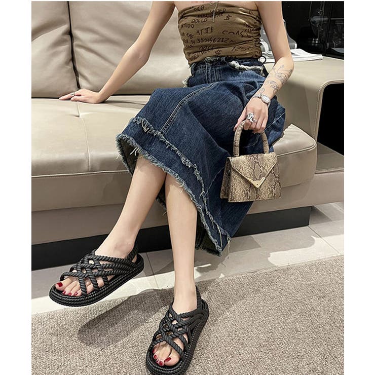 ツイスト メッシュ バックストラップ フラット サンダル[品番