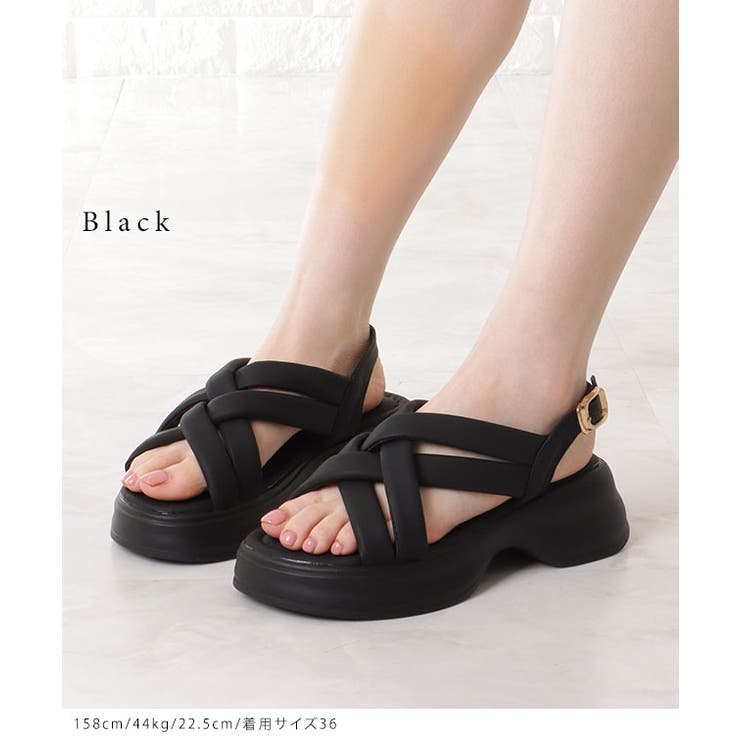ソフト メッシュ バックストラップ 厚底 サンダル[品番