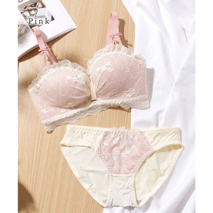 フリル レース リボン風 ノンワイヤー ブラ&ショーツ | レースレディース  | 詳細画像14 