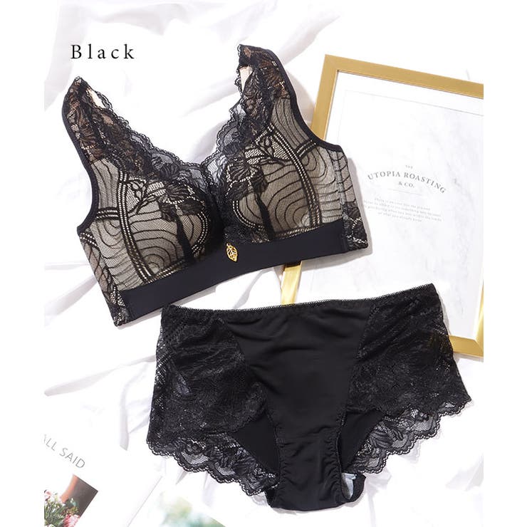 Vネック チャーム付き レーシィ ソフト ノンワイヤー ブラ&ショーツ | レースレディース  | 詳細画像10 