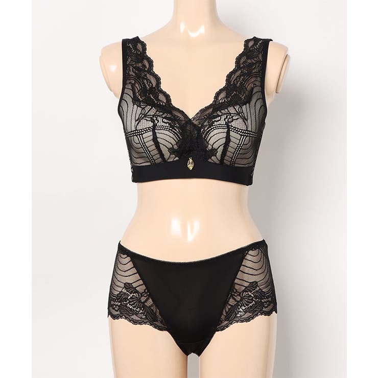 Vネック チャーム付き レーシィ ソフト ノンワイヤー ブラ&ショーツ | レースレディース  | 詳細画像11 