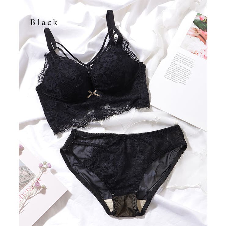 ❤︎フレンチランジェリー❤︎Rouge Gorge 美しいブラックレース レース レースVネック花柄シースルーランジェリーセット For