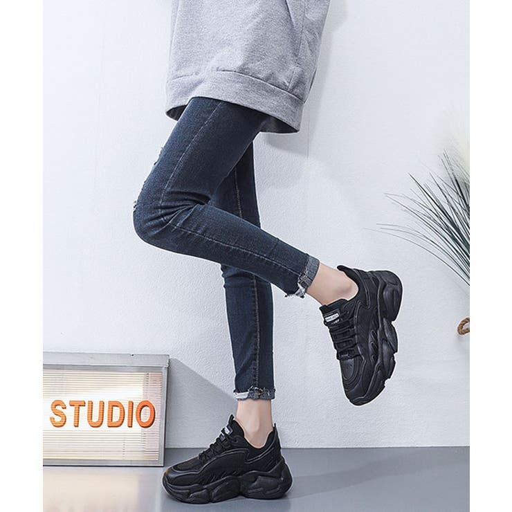 高品質 ラウンドフォルム レースアップ 厚底[品番：LCLW0006767 靴