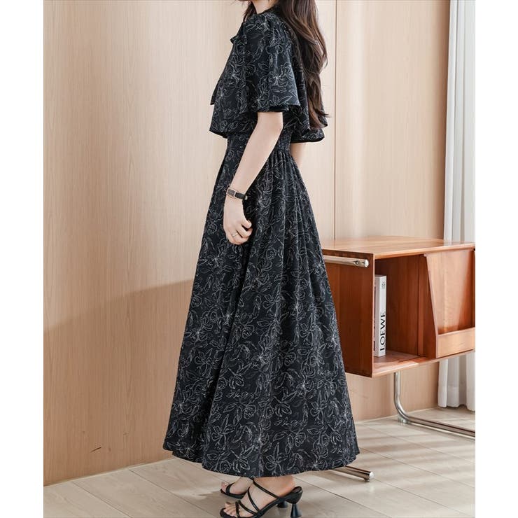 ボタニカル柄 ボウタイ付き ケープ風 | レースレディース  | 詳細画像5 