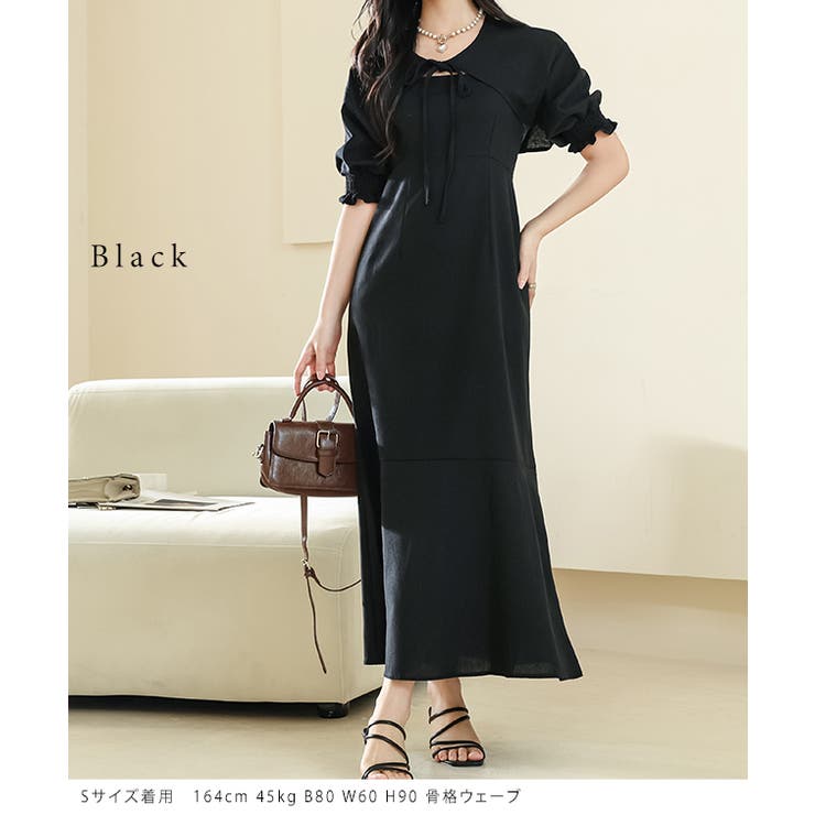 paloma 新品未使用 パフスリーブロンパース 完売S平大路えみ ブラック セール】【BONLECILL noir】配色ビッグカラー パフスリーブ