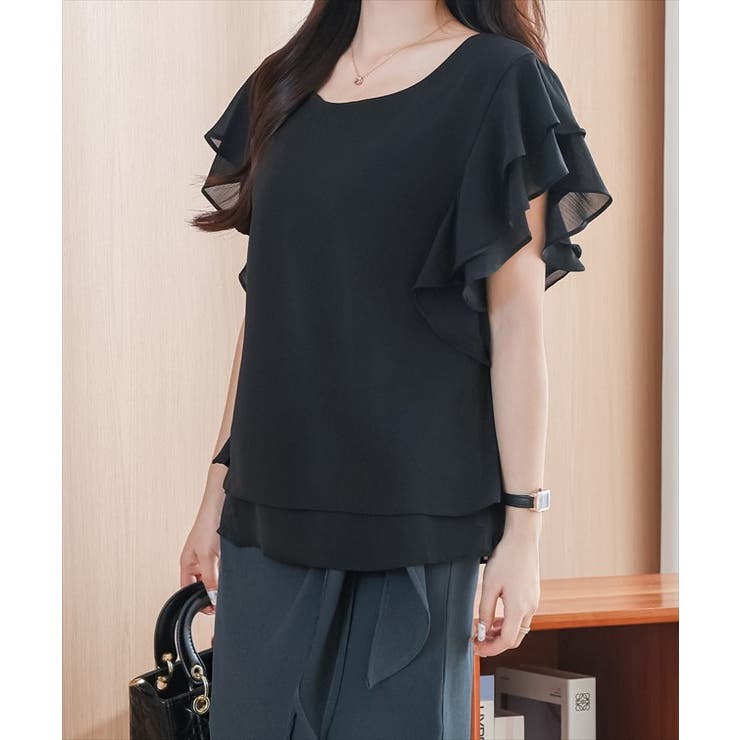 ラウンドネック ラッフルフリル 半袖 | レースレディース  | 詳細画像4 