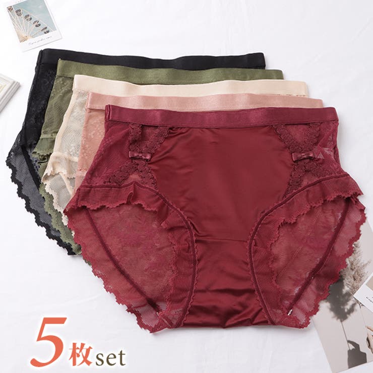 【5枚セット】レースドッキングサテンフィットショーツ 女性 レディース | レースレディース  | 詳細画像1 
