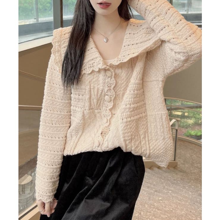 ビッグカラー パッチワーク風 透かし編み | レースレディース  | 詳細画像11 