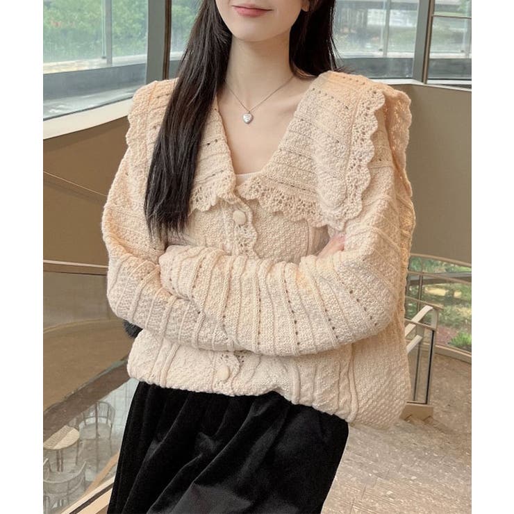 ビッグカラー パッチワーク風 透かし編み | レースレディース  | 詳細画像12 