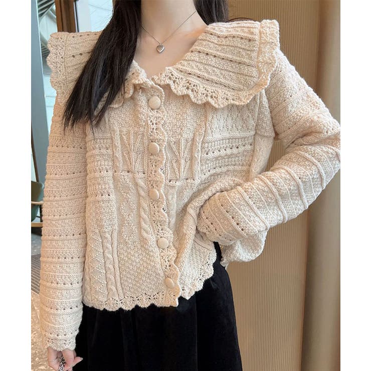 ビッグカラー パッチワーク風 透かし編み | レースレディース  | 詳細画像14 