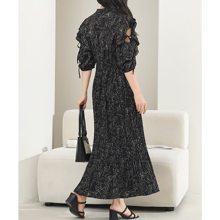 ボタニカル柄 袖カットアウト プリーツ | レースレディース  | 詳細画像5 