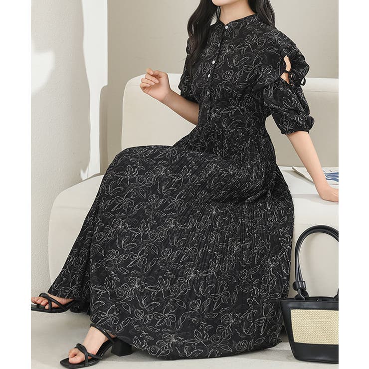 ボタニカル柄 袖カットアウト プリーツ | レースレディース  | 詳細画像6 