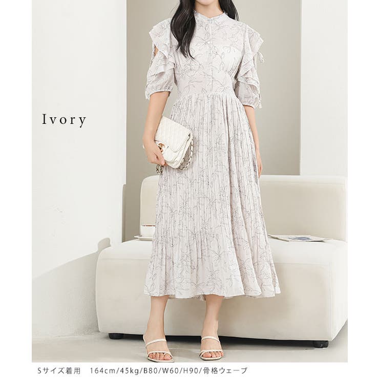 ボタニカル柄 袖カットアウト プリーツ | レースレディース  | 詳細画像9 