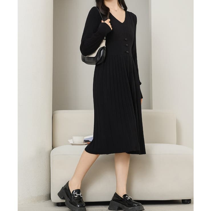 Vネック プリーツ ハイウエスト ロングワンピース パーティー Amazon.co.jp: レディース vネック ワンピース プリーツ