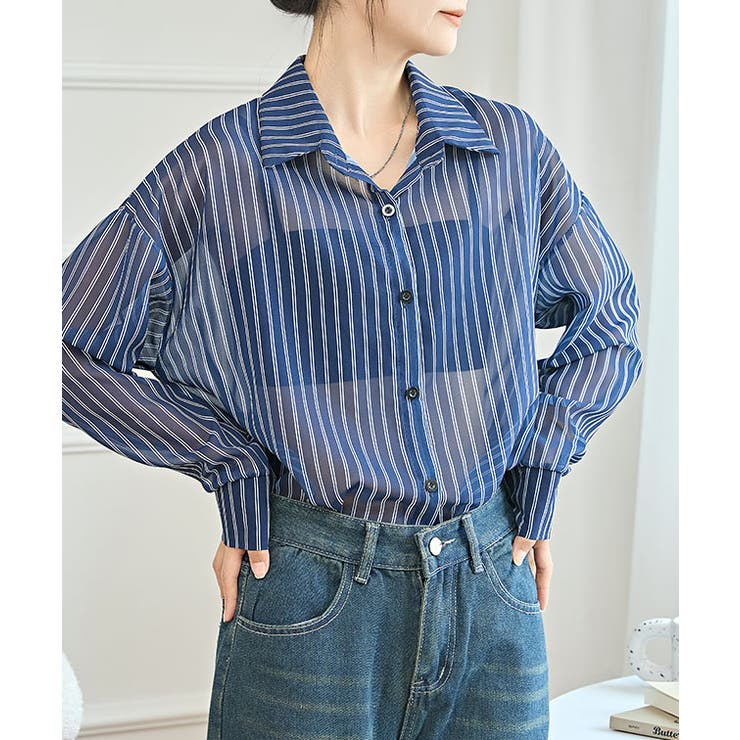   Jeans ストライプ 長袖 シャツ 送関込 コンパクト ストライプ柄 長袖[品番：LCLW0007676]｜レース
