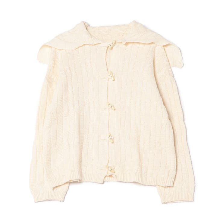 knit-02123 ウール混 ボリュームスリーブ ケーブル柄ニット