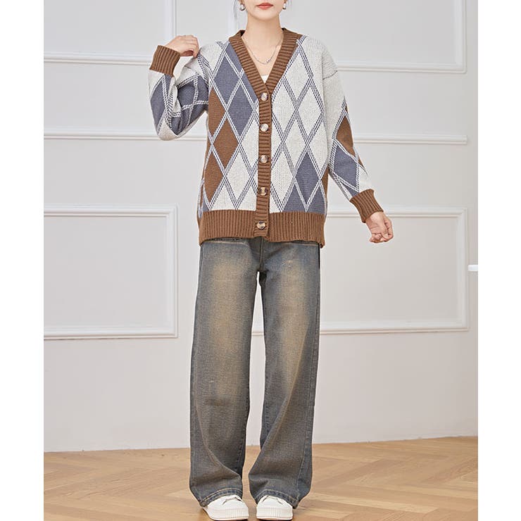 Vネック 配色 ダイヤ柄 | レースレディース  | 詳細画像7 